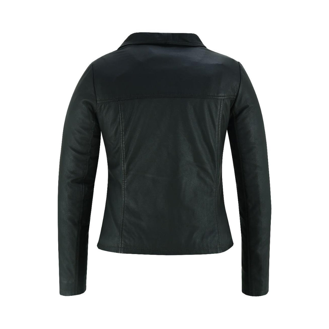 Women's Soft Touch Sheep Matte Leather Motorcycle Jacket – Black Moto Biker Short Coat with Shiny Silver Zippers | Kings Wear Apparel Kings Wear Apparel
