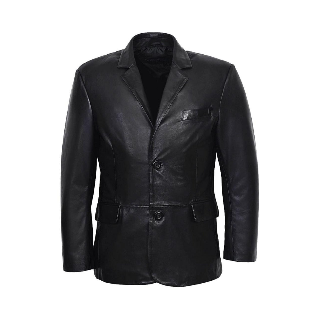 Men's Classic Winter Leather Car Coat with Button-Up Closure - Real Sheep Nappa Full Veg Leather Kings Wear Apparel