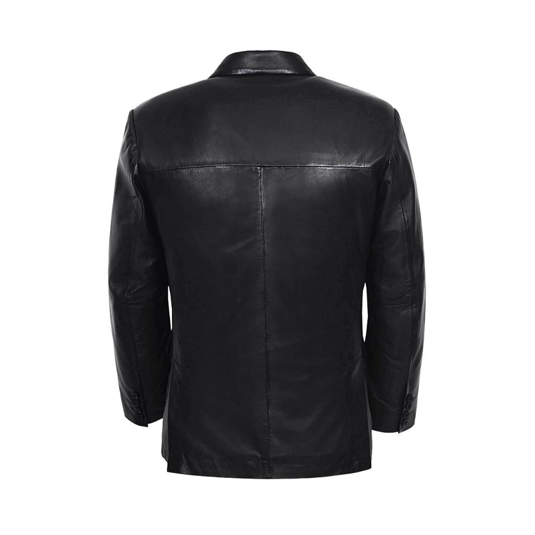 Men's Classic Winter Leather Car Coat with Button-Up Closure - Real Sheep Nappa Full Veg Leather Kings Wear Apparel