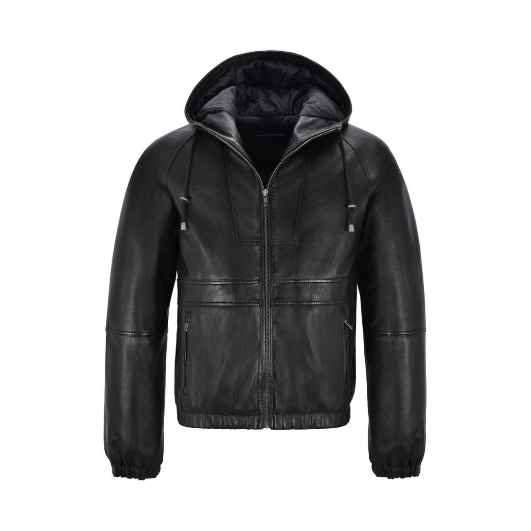 Hooded Leather Jacket Men - Motorcycle Bomber Leather Jackets Sheep Nappa Full Veg Jacket Kings Wear Apparel