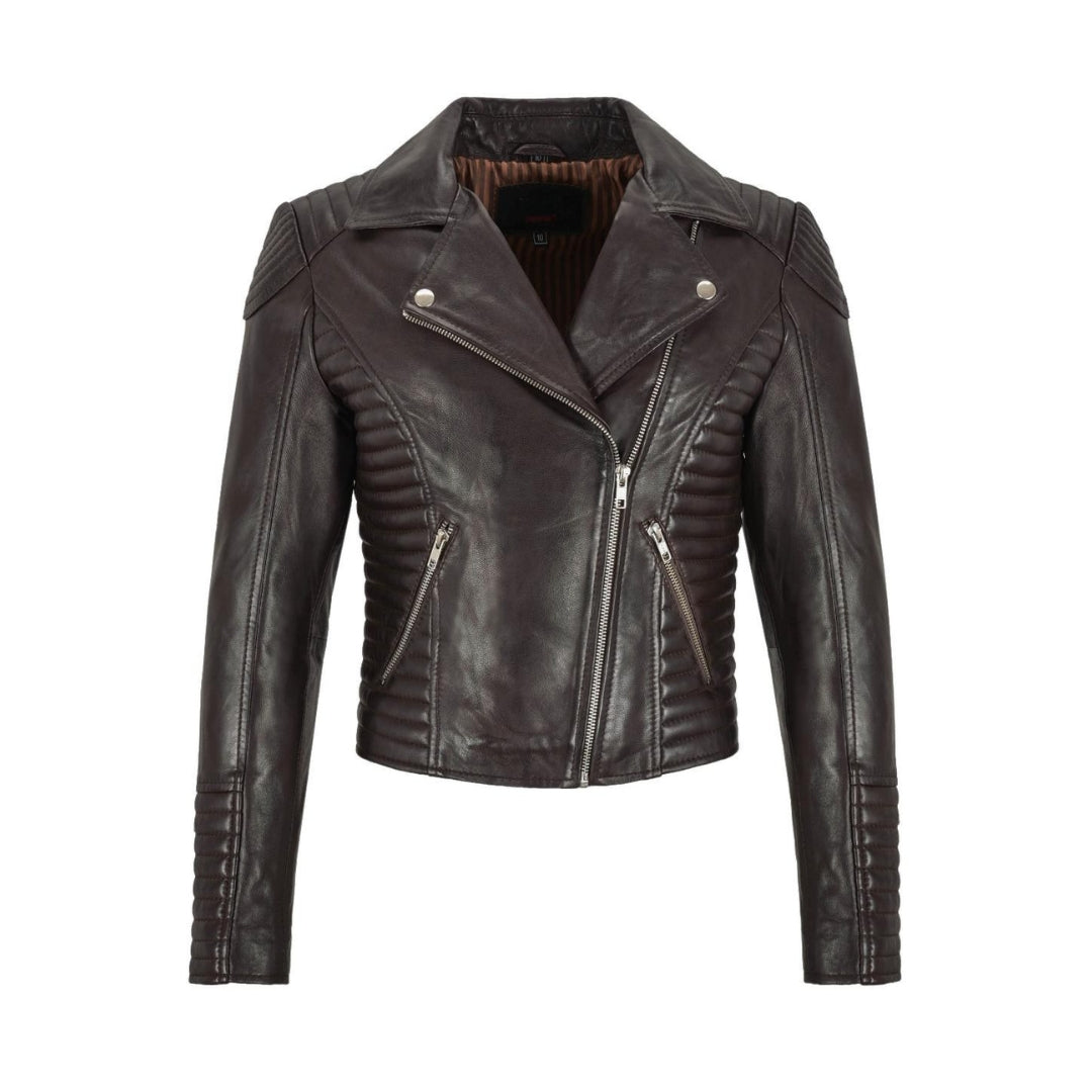 Women's Trendy Sheep Nappa Full Veg Leather Moto Short Jacket – Shiny Silver Zip Fashion Coat | Kings Wear Apparel Kings Wear Apparel