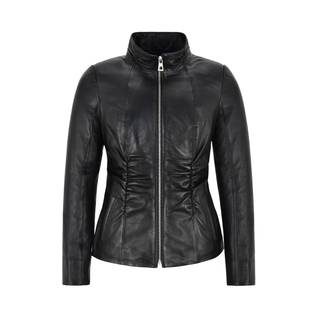 Vintage Shaded Winter Real Sheep Velvet Leather Jacket for Women – Designer Collection with Shiny Silver Zippers | Kings Wear Apparel Kings Wear Apparel