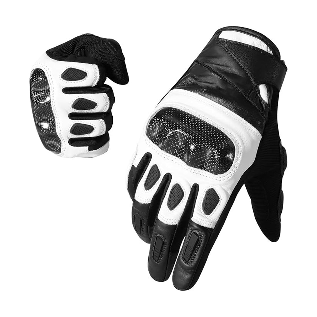 Men’s & Women’s Leather Carbon Knuckle Motorcycle Gloves – Full Finger, Touchscreen for Motocross & Racing Kings Wear Apparel