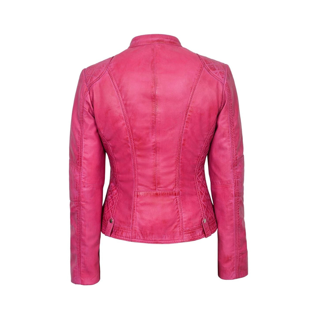 Women's Sheep Nappa Leather Varsity Moto Biker Bomber Jacket – Casual Lightweight Short Coat with Dull Silver Zipper | Kings Wear Apparel Kings Wear Apparel