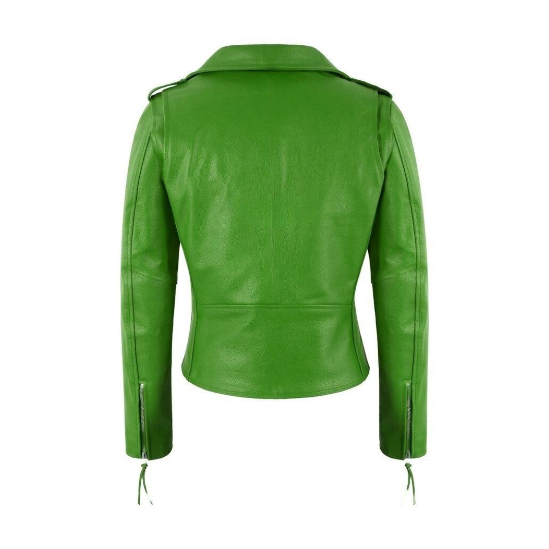 Women's Belted Leather Moto Jacket – Premium Sheep Nappa Leather with Shiny Silver Zip Kings Wear Apparel