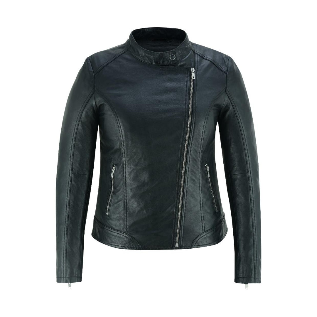 Women's Classic Leather Moto Jacket – Premium Sheep Nappa Full Veg Leather with Shiny Silver Zip Kings Wear Apparel