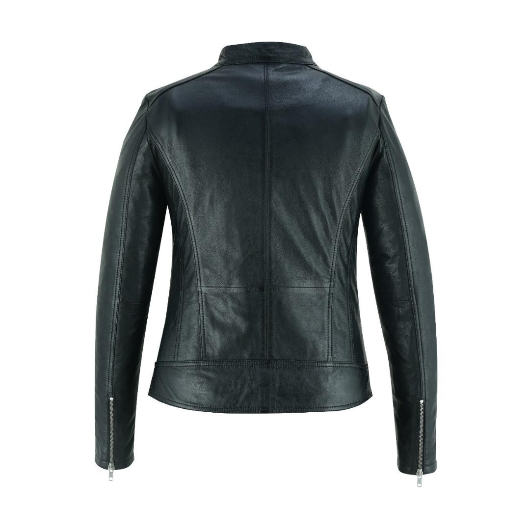 Women's Classic Leather Moto Jacket – Premium Sheep Nappa Full Veg Leather with Shiny Silver Zip Kings Wear Apparel