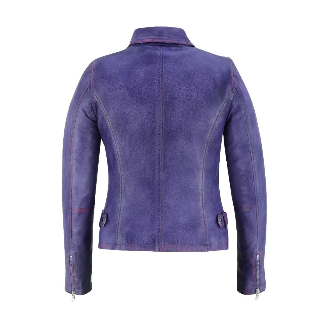 Women's Long Sleeve Zipper Closure Moto Biker Leather Jacket – Premium Sheep Nappa Full Veg Leather with Shiny Silver Zip Kings Wear Apparel