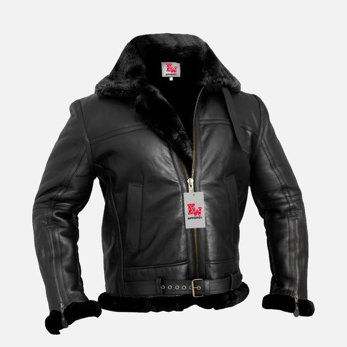 Crimson Air Raf Real Shearling Bomber Jacket in Black | Premium Quality & Style Kings Wear Apparel