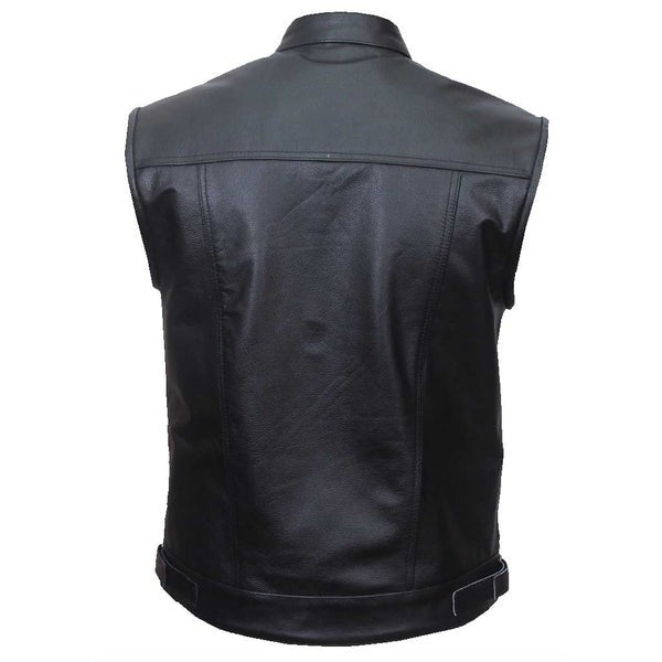 Leather Motorcycle Vest | SOA Style with Zipper Closure – Classic Biker Vest for Men Kings Wear Apparel