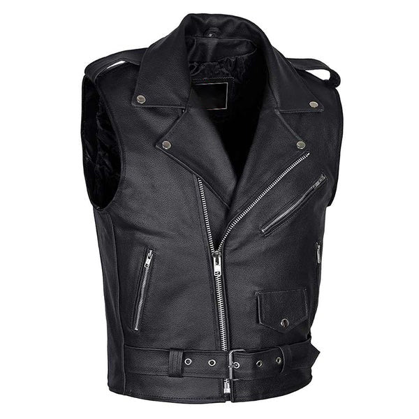 Sleeveless Jacket Style Vest | Classic Leather Biker Vest for Men – Durable & Stylish Motorcycle Gear Kings Wear Apparel