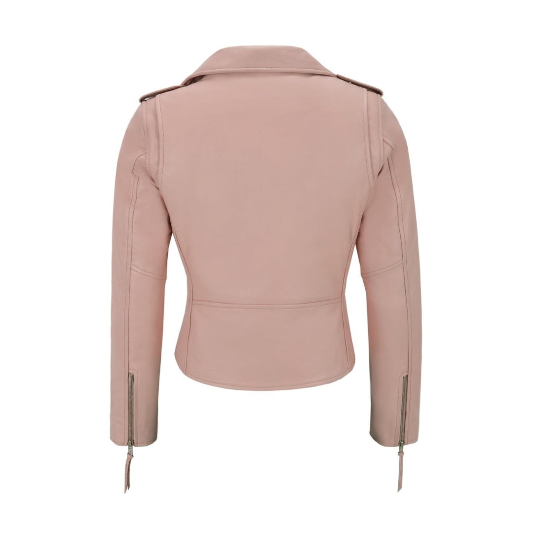 Women's Belted Leather Moto Jacket – Real Sheep Nappa Leather with Shiny Silver Zippers | Kings Wear Apparel Kings Wear Apparel