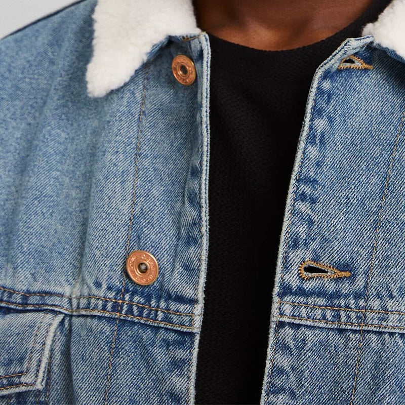 Vintage Blue Denim Jacket with Sherpa Lining – Cozy, Classic Style for Any Season Kings Wear Apparel