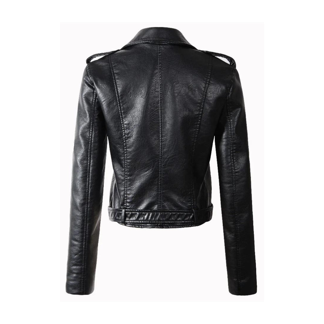 Women's Slim Fit Leather Motorcycle Jacket – Premium Sheep Nappa Full Veg Short Biker Coat with Shiny Silver Zip Kings Wear Apparel