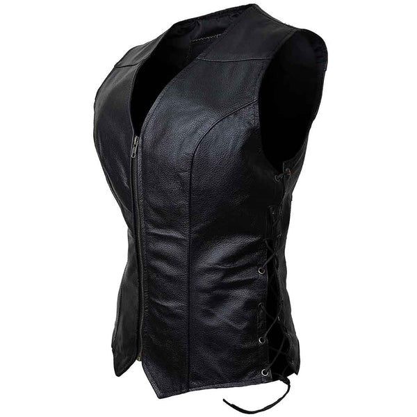Women's Leather Motorcycle Vest | Zippered & Adjustable Biker Vest – Stylish & Durable Riding Gear Kings Wear Apparel