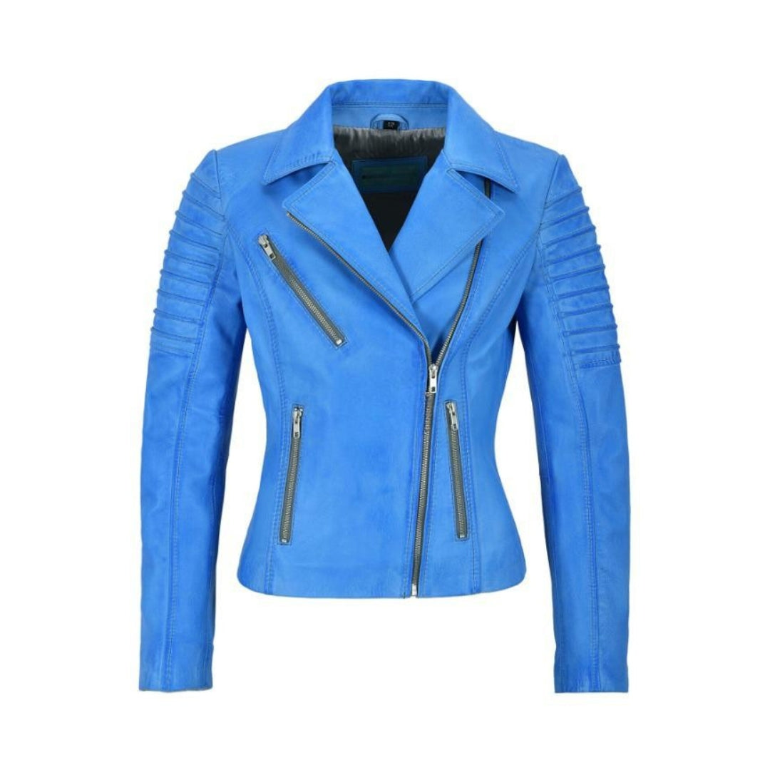 Women's Genuine Sheep Nappa Leather Moto Jacket – Shiny Silver Zippers | Kings Wear Apparel Kings Wear Apparel