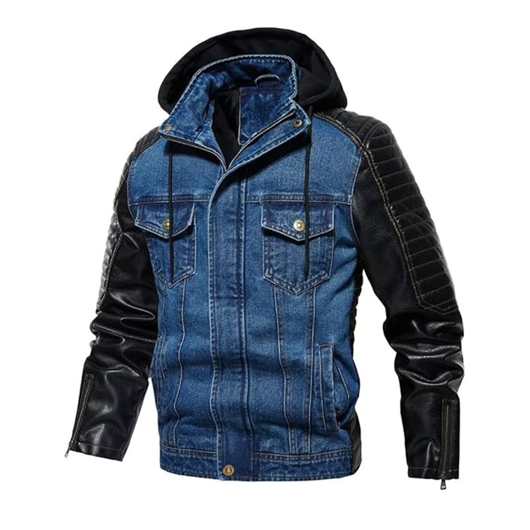 Men's Denim Jacket with PU Leather Patchwork – Trucker Biker Style | Kings Wear Apparel Kings Wear Apparel
