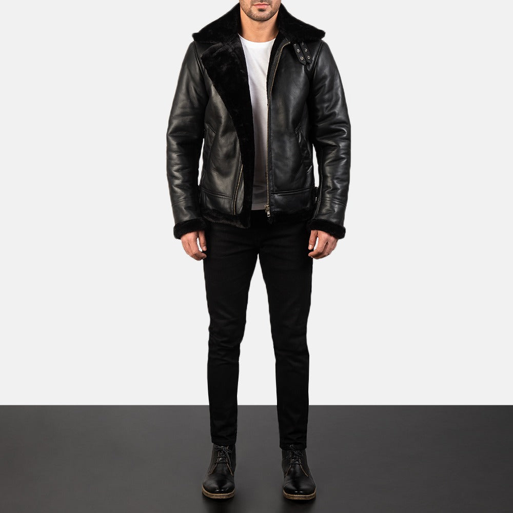 "Francis B-3 Black Leather Bomber Jacket - Premium Quality, Stylish & Durable Kings Wear Apparel