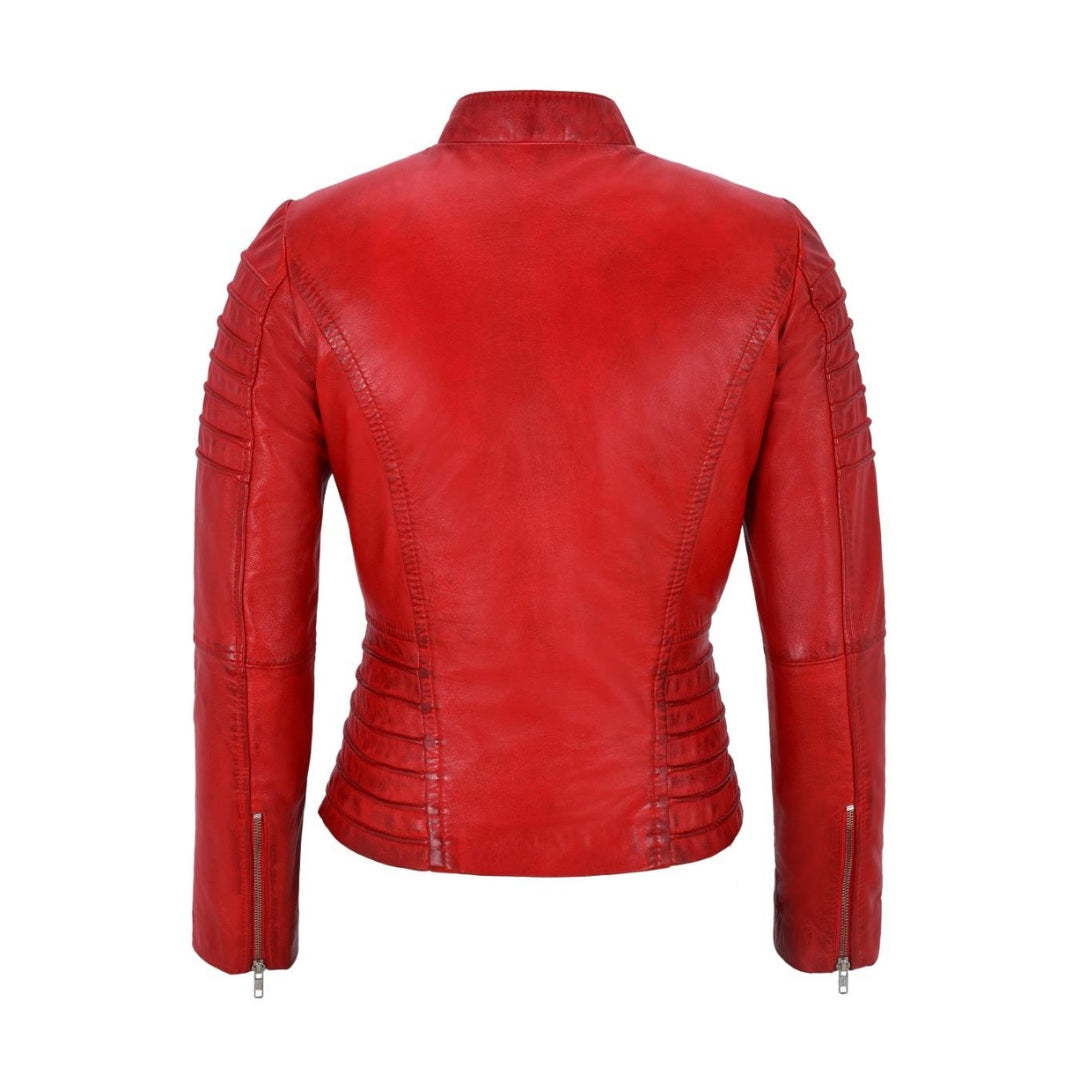 Women’s Lightweight Cropped Motorcycle Leather Jacket – Slim Fit Sheep Nappa Moto Biker Style with Shiny Silver Zip Kings Wear Apparel