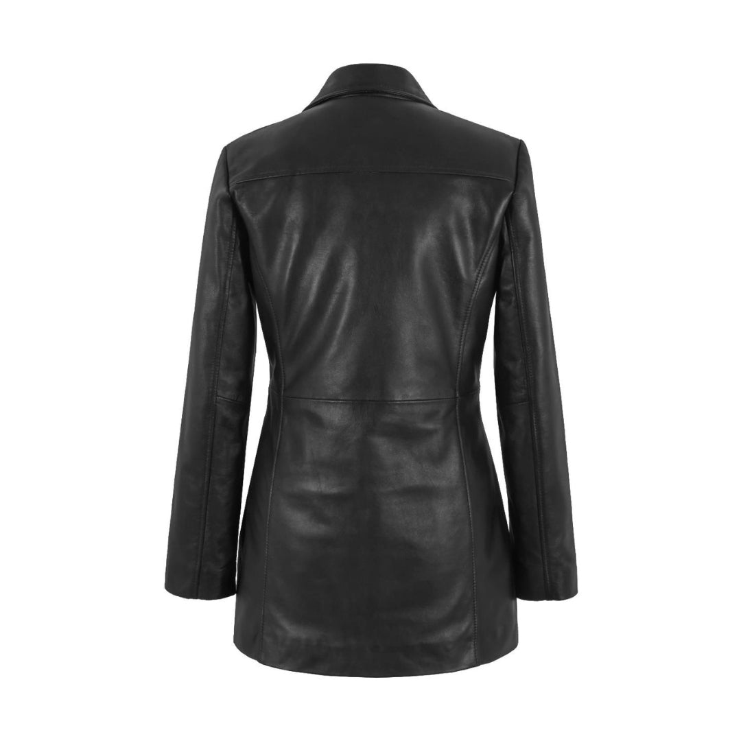 Black Leather Coat for Women – Genuine Sheep Nappa Leather with Gunmetal Zip-Up Closure, Flattering Waist Fit Kings Wear Apparel