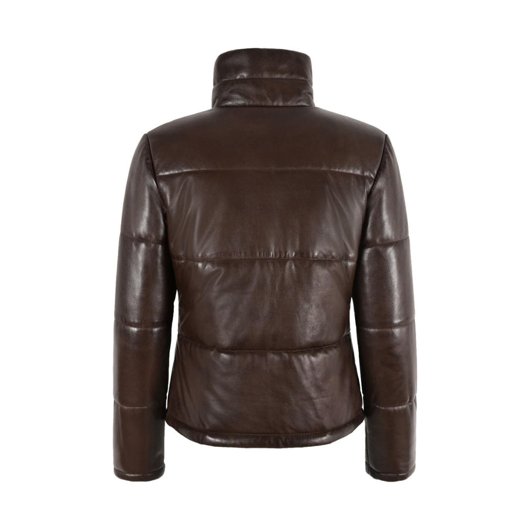 Women’s High Collar Puffer Jacket – Sheep Glove Touch with Matt Black Zip Closure Kings Wear Apparel