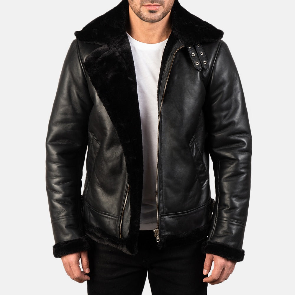 "Francis B-3 Black Leather Bomber Jacket - Premium Quality, Stylish & Durable Kings Wear Apparel