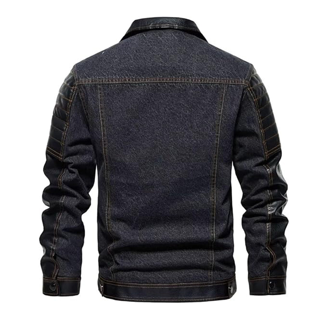 Men's Denim Jacket with PU Leather Patchwork – Trucker Biker Style | Kings Wear Apparel Kings Wear Apparel