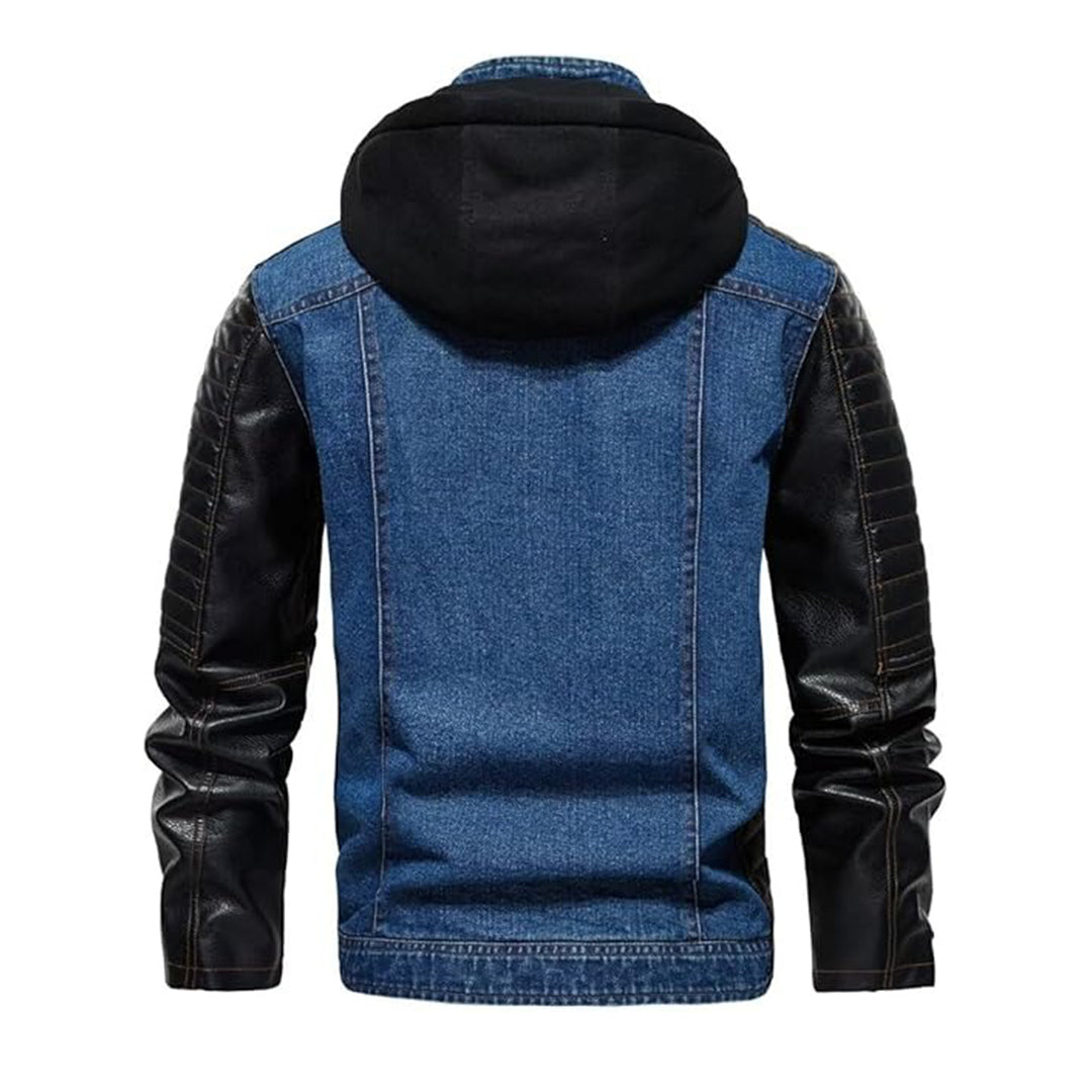 Men's Denim Jacket with PU Leather Patchwork – Trucker Biker Style | Kings Wear Apparel Kings Wear Apparel