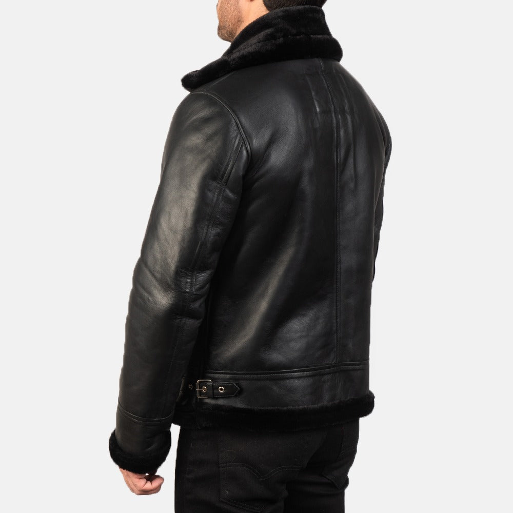 "Francis B-3 Black Leather Bomber Jacket - Premium Quality, Stylish & Durable Kings Wear Apparel