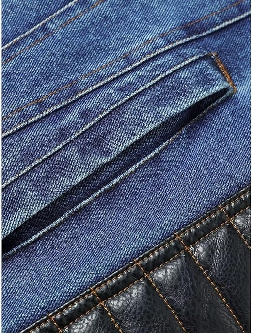 Men's Denim Jacket with PU Leather Patchwork – Trucker Biker Style | Kings Wear Apparel Kings Wear Apparel