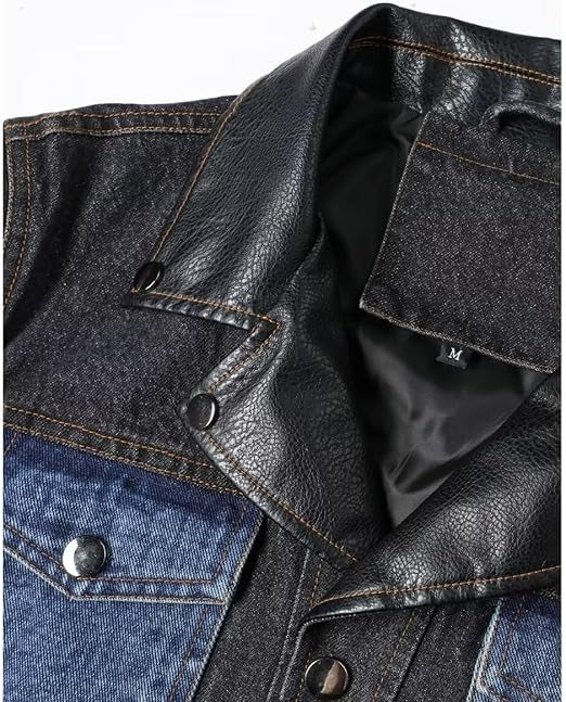 Men's Denim Jacket with PU Leather Patchwork – Trucker Biker Style | Kings Wear Apparel Kings Wear Apparel