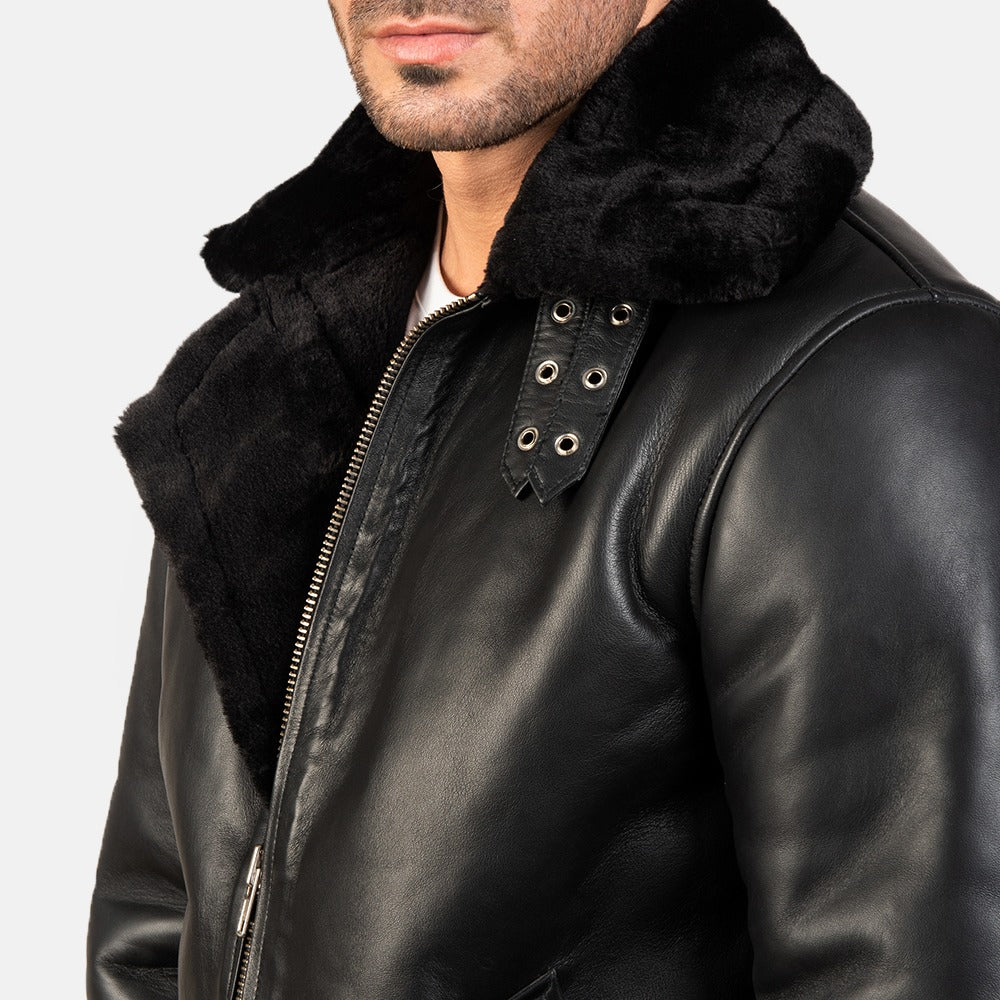 "Francis B-3 Black Leather Bomber Jacket - Premium Quality, Stylish & Durable Kings Wear Apparel