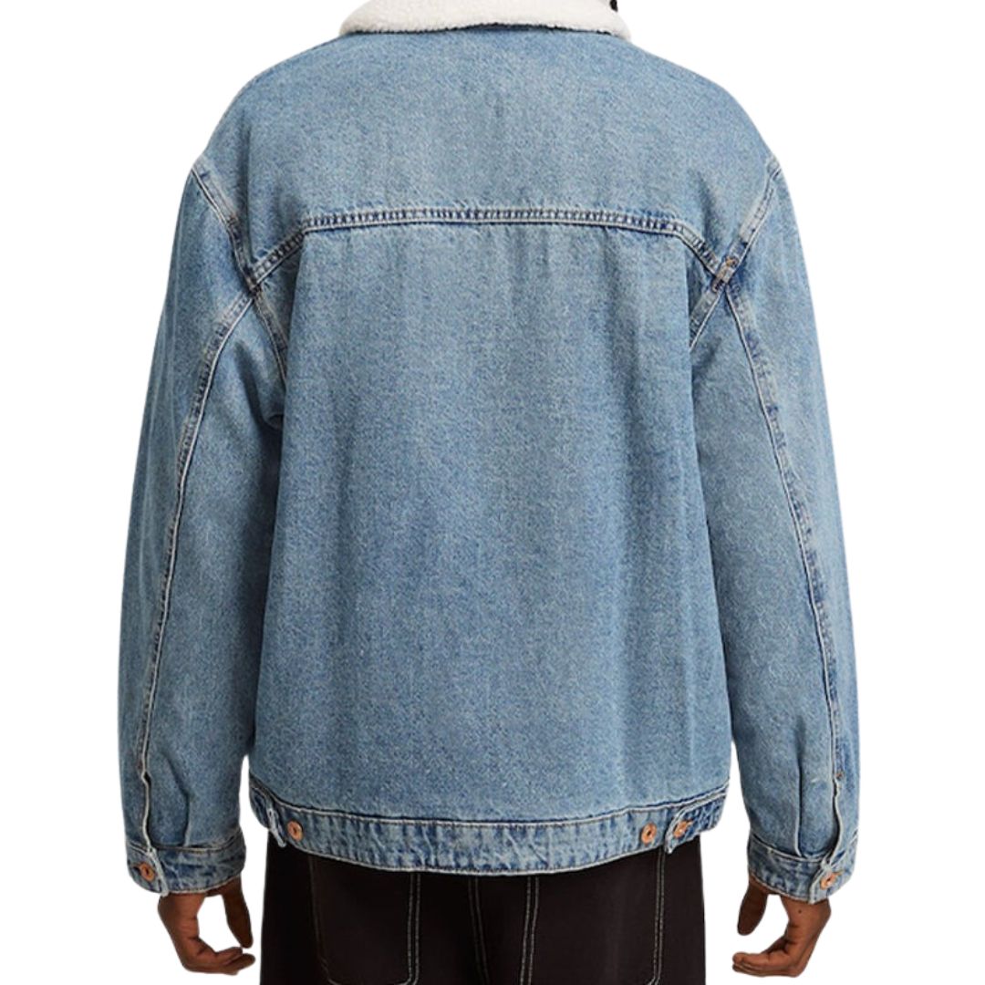 Vintage Blue Denim Jacket with Sherpa Lining – Cozy, Classic Style for Any Season Kings Wear Apparel