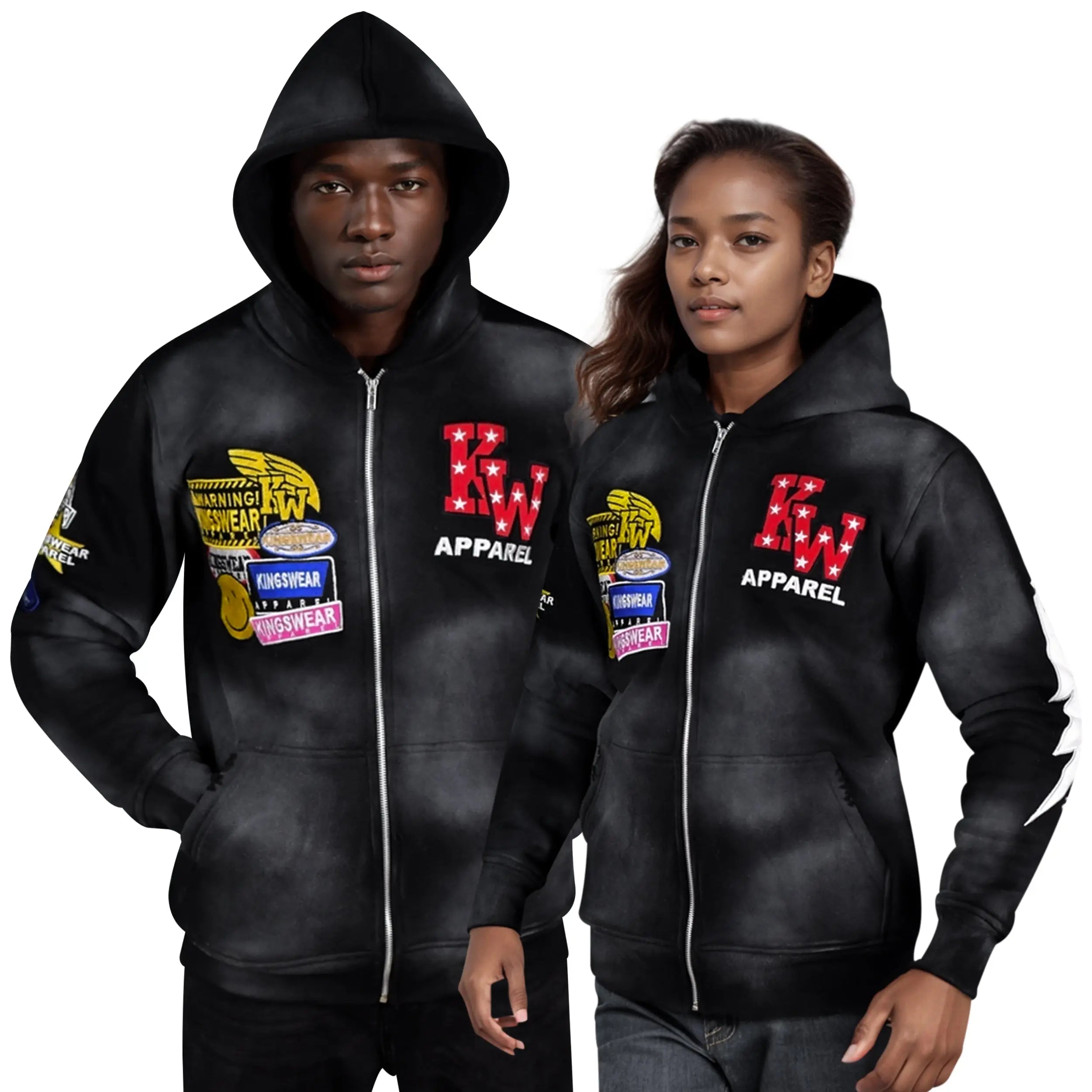 Kings Wear Fleece Hoodie Unisex Hoodie Black Pullover with Embroidered Patches Kings Wear Apparel