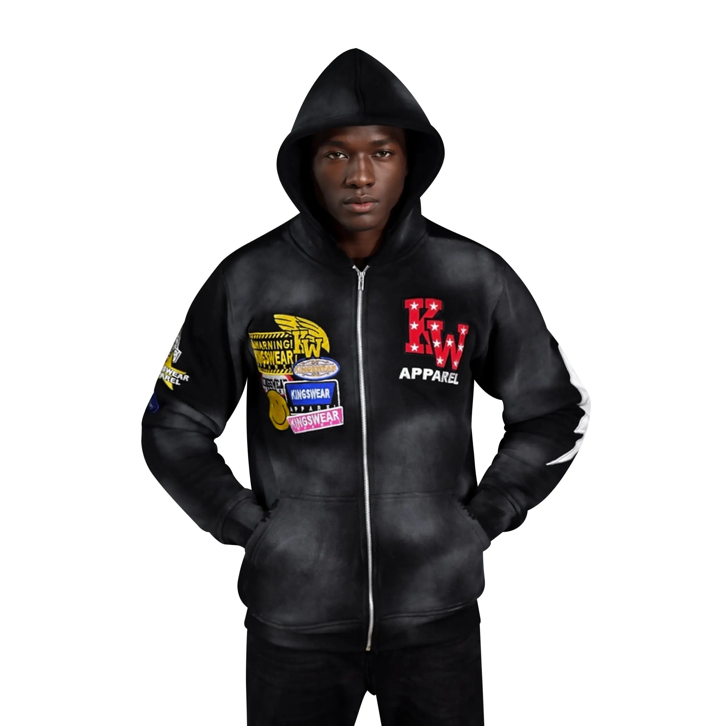 Kings Wear Fleece Hoodie Unisex Hoodie Black Pullover with Embroidered Patches Kings Wear Apparel